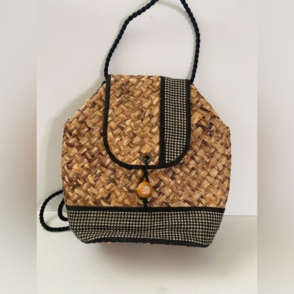 Handmade Brown Straw Backpack Shoulder Bag